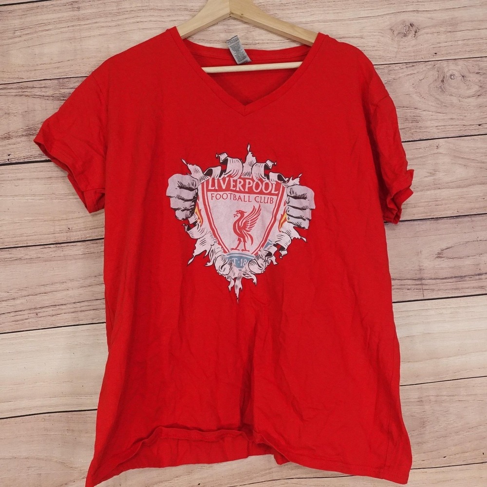 Liverpool FC Shirt Womens 2XL Red Premier League Soccer V Neck Graphic Tee